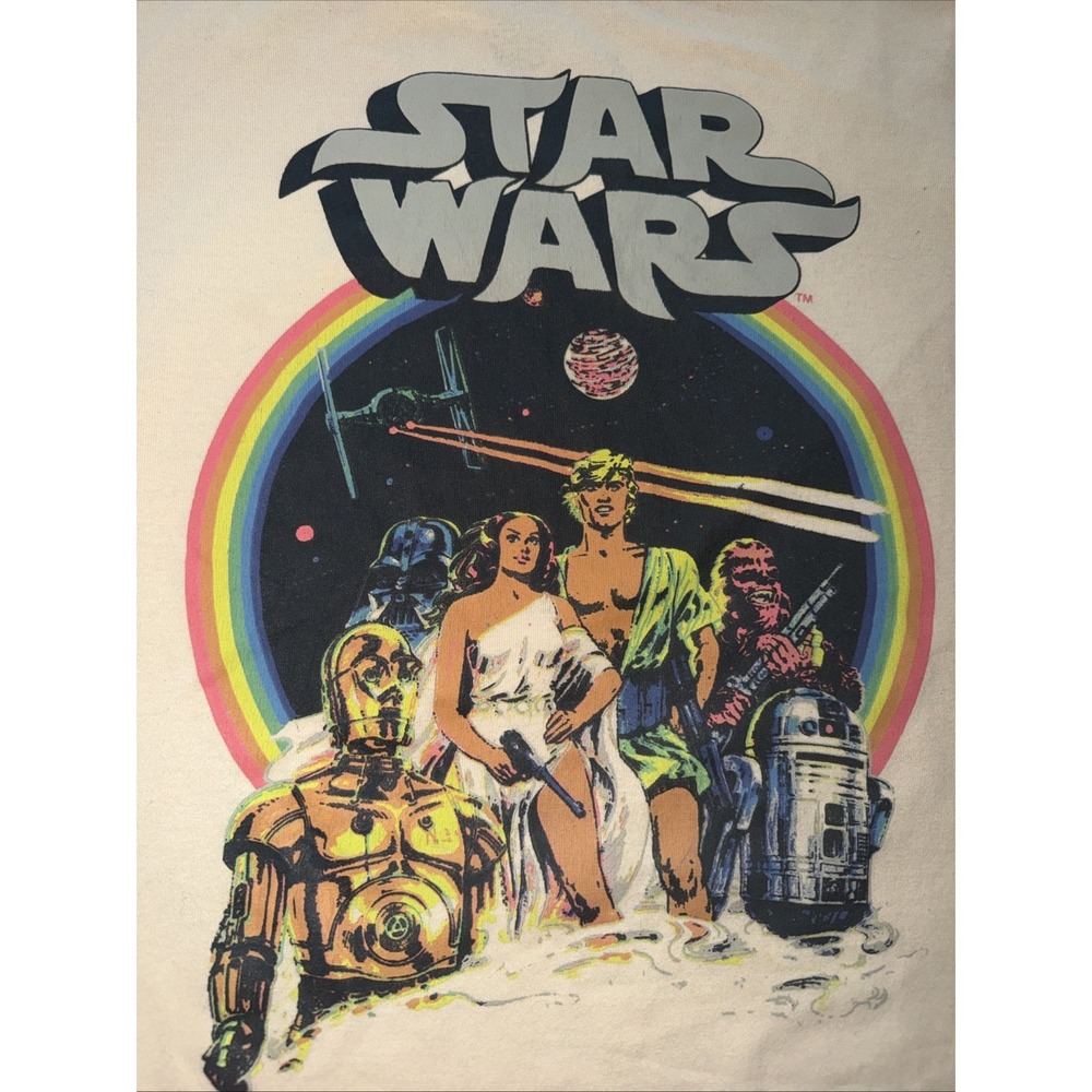 Star Wars Disney Cream S Retro Style Rainbow T Shirt Skywalker Leia R2D2 C3PO